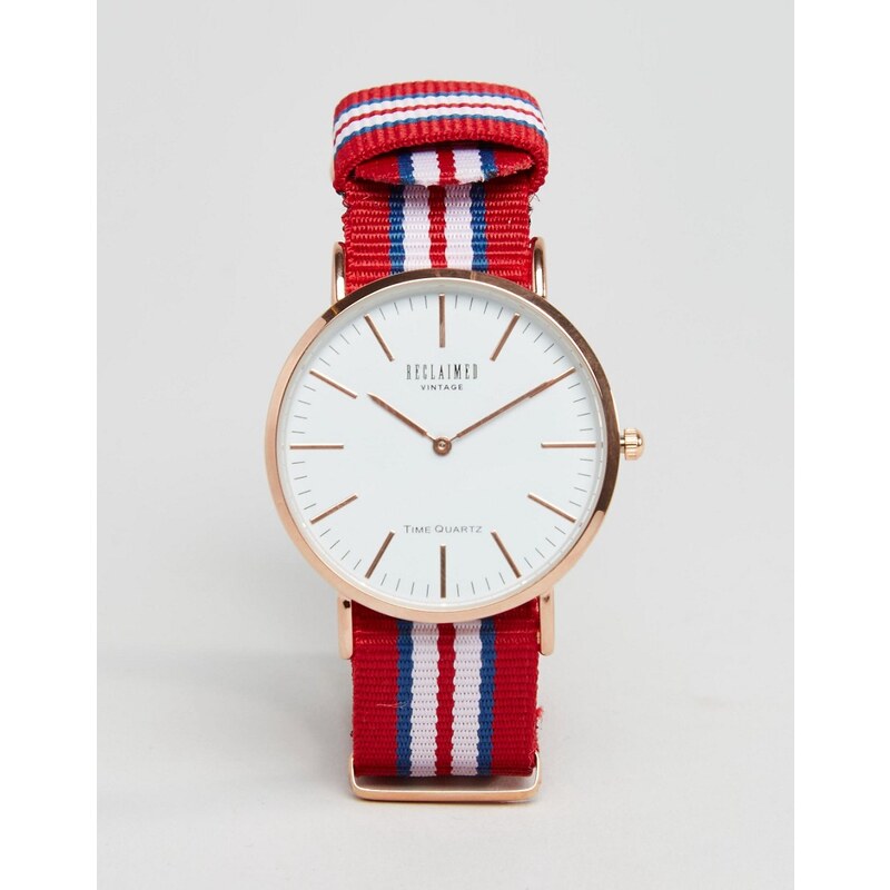 Reclaimed Vintage - Armbanduhr mit rot gestreiftem Band aus Leinen - Rot