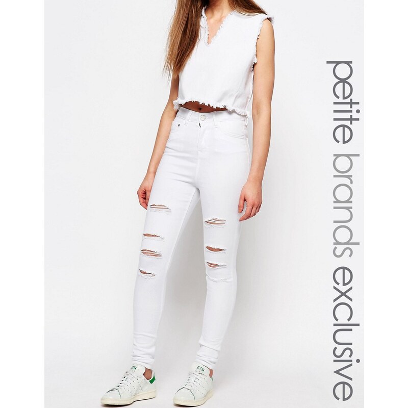 Waven Petite - Anika - Enge Jeans mit hohem Bund und Rissen - Weiß