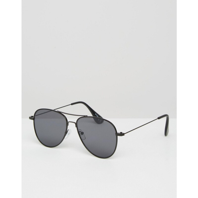ASOS - Schwarze Piloten-Sonnenbrille mit flachen Gläsern - Schwarz