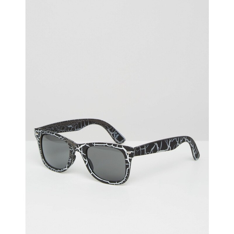 ASOS - Eckige Sonnenbrille mit krackeliertem Print - Schwarz