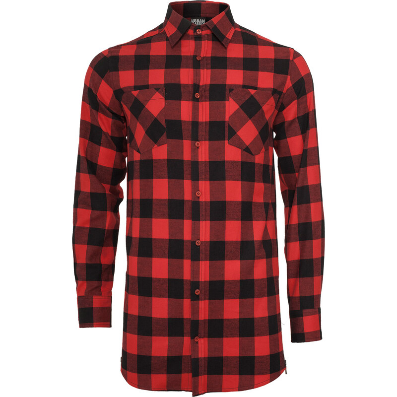 Urban Classics Side-Zip Long Checked Flanell Langarmhemden Hemd black/red