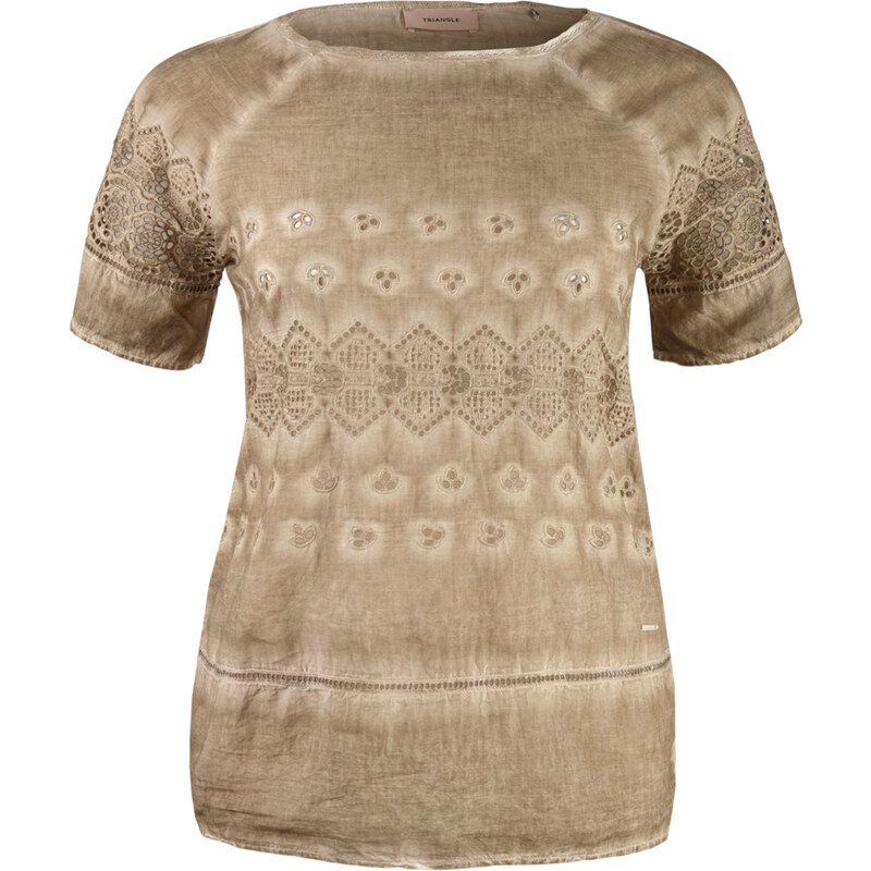 TRIANGLE Garment Dye-Bluse mit Lochmuster