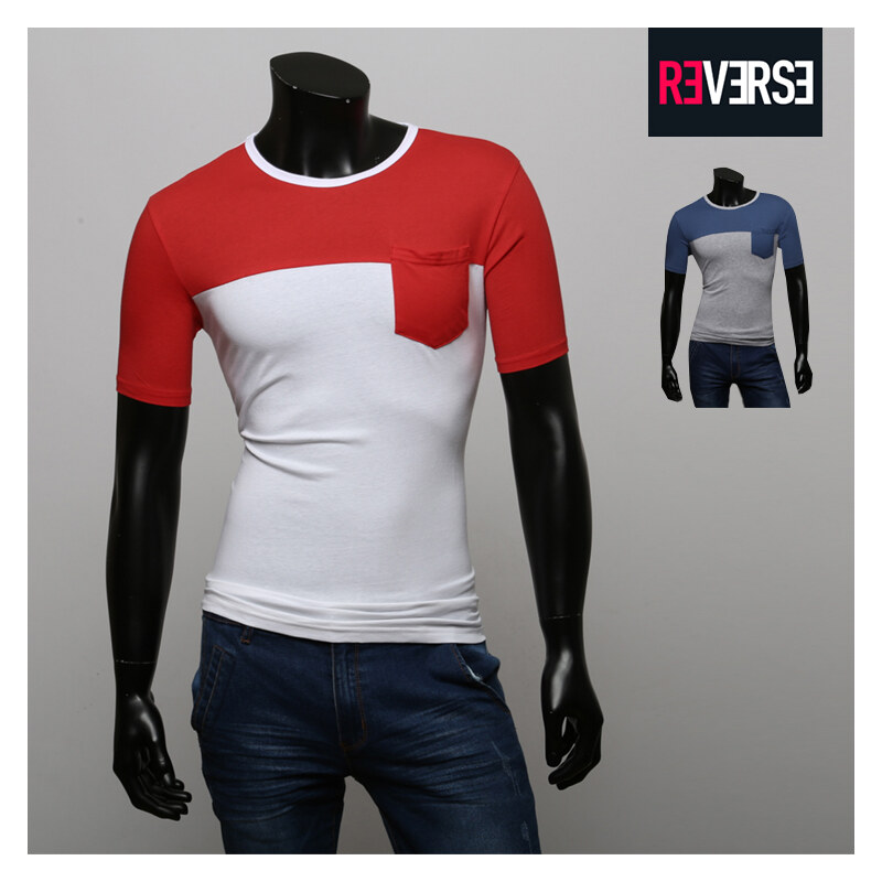 Re-Verse T-Shirt mit Brusttasche im Farbblock-Design - Dunkelrot - XXL