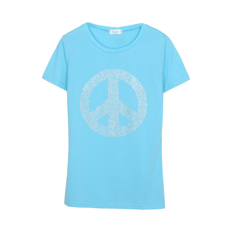 Lesara T-Shirt mit Peace-Zeichen - Blau - S