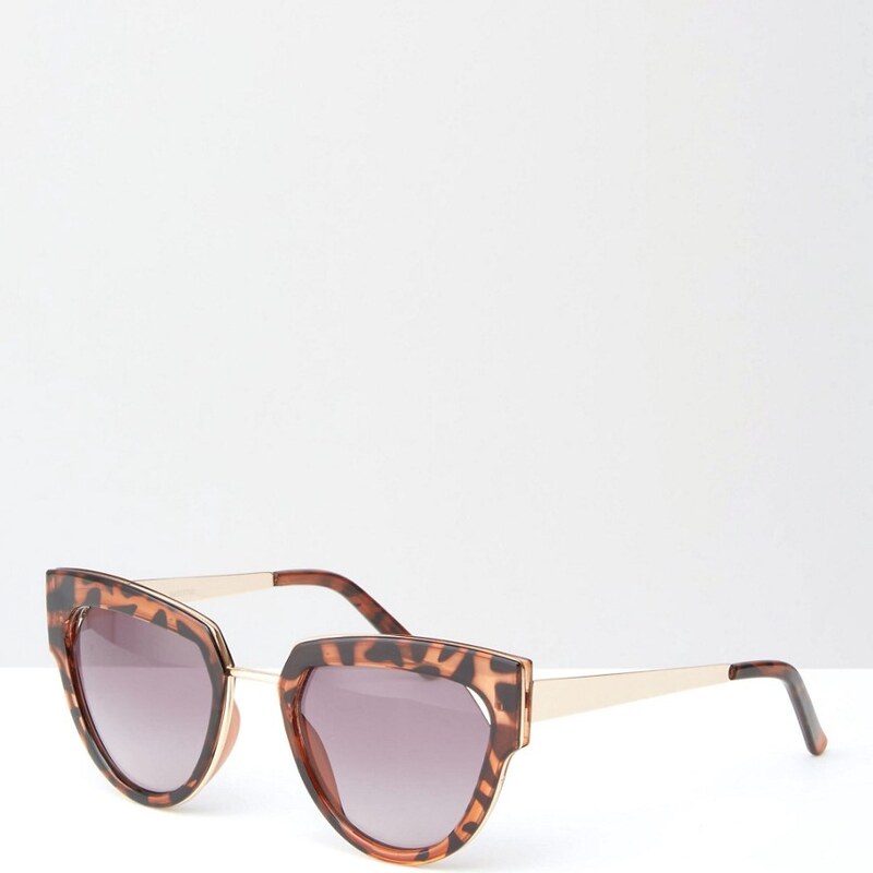 ASOS - Katzenaugen-Sonnenbrille mit Metall-Nasenpolster mit geschnittenen Gläsern - Braun