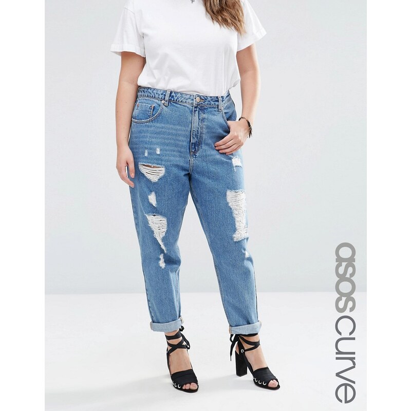 ASOS CURVE - Mom-Jeans in Waterfall-Waschung - Blau