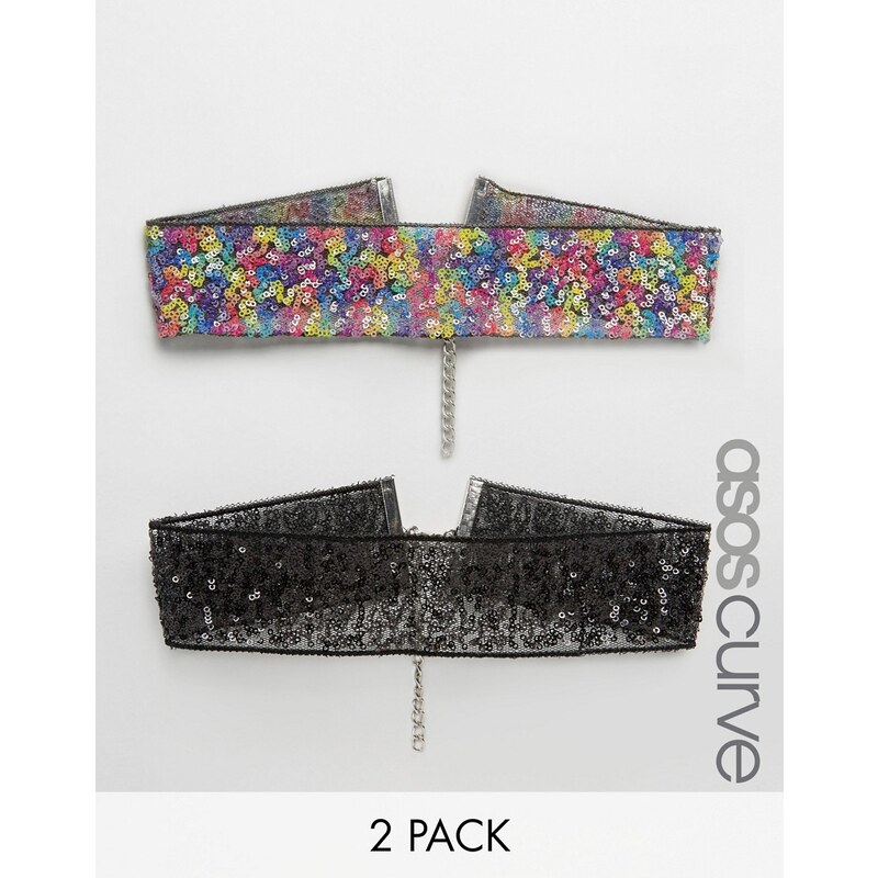 ASOS CURVE - Halsbänder mit Pailletten im 2er-Pack - Mehrfarbig