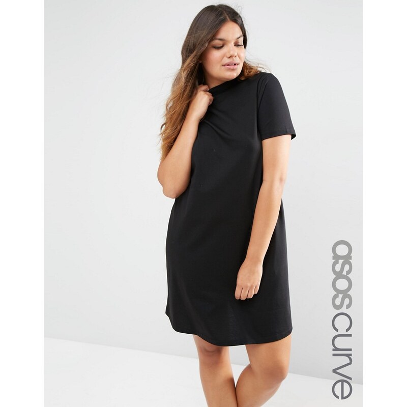 ASOS CURVE - T-Shirt-Kleid mit hohem Ausschnitt - Schwarz