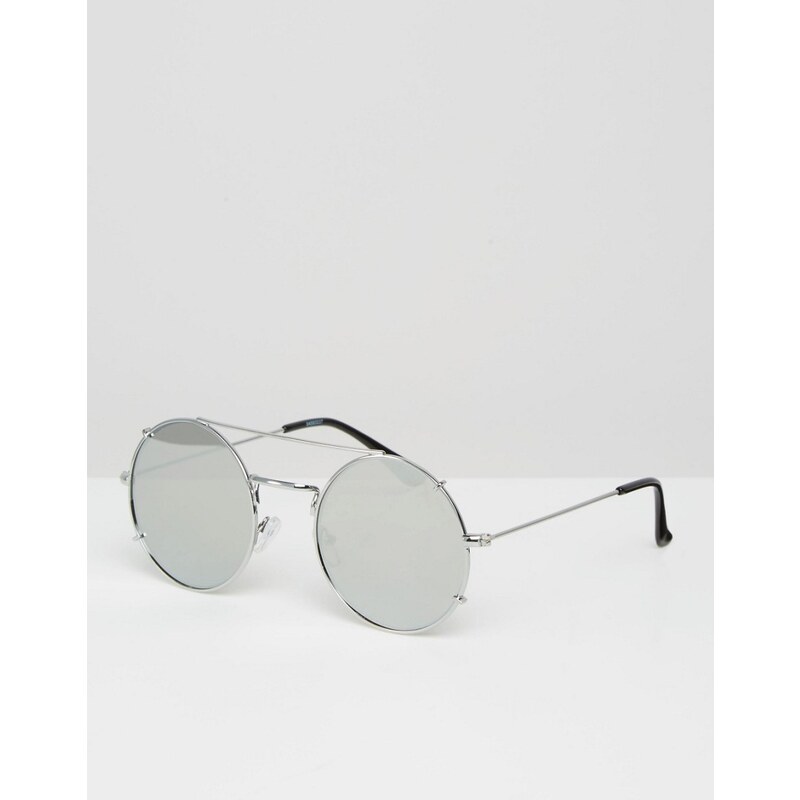 ASOS - Runde Sonnenbrille mit flachen Gläsern - Silber