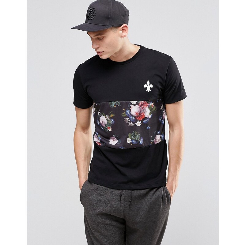 Criminal Damage - Geblümtes T-Shirt mit Streifen - Schwarz