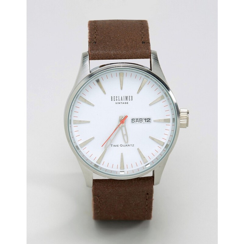 Reclaimed Vintage - Braune Armbanduhr aus Wildleder - Braun