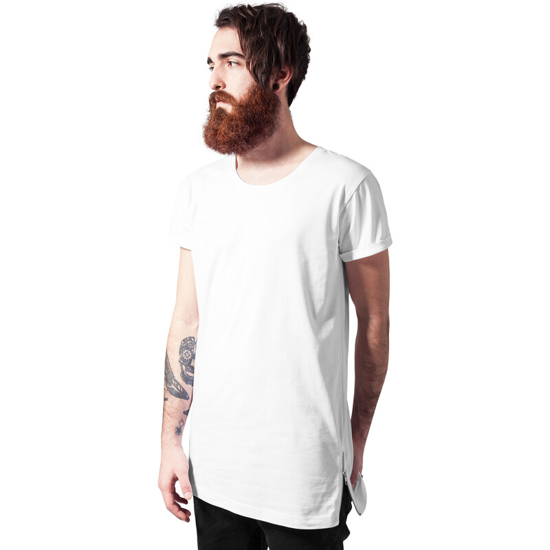 Urban Classics Long Shaped Side Zip T-Shirts T-Shirt white