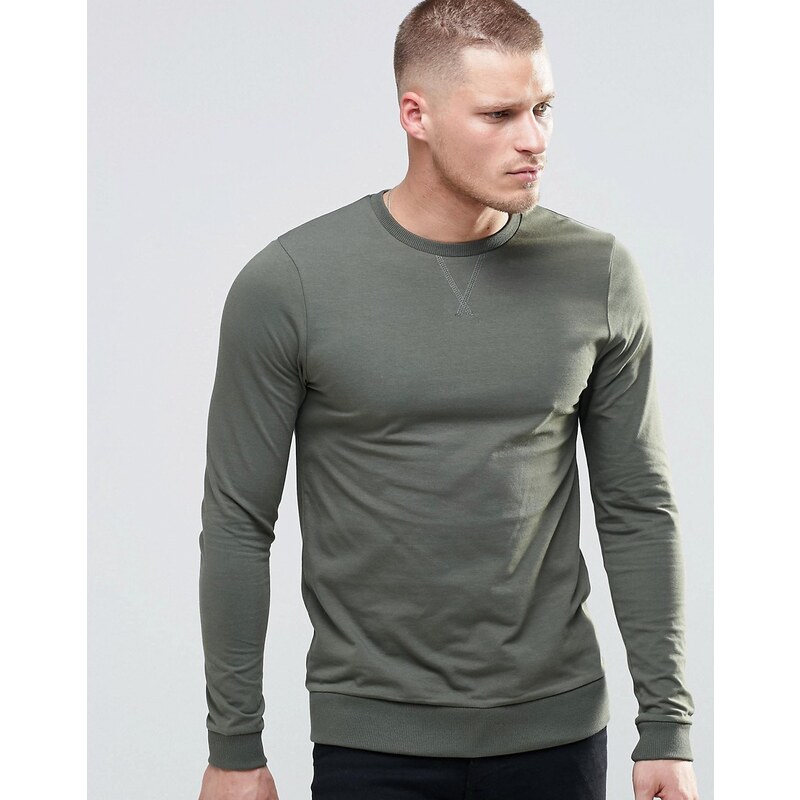 ASOS - Leichtes Muskel-Sweatshirt in Khaki - Grün