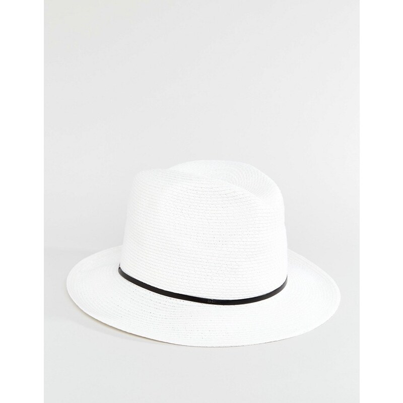 Catarzi - Fedora-Hut aus Stroh mit schwarzem Hutband - Weiß