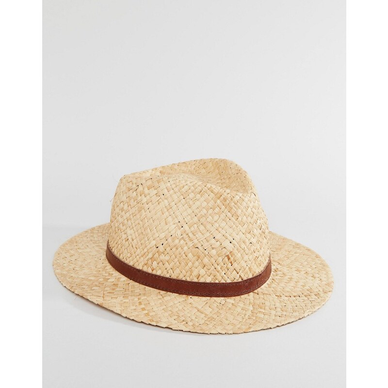 Catarzi - Fedora-Hut aus Stroh mit Hutband aus Leder - Beige