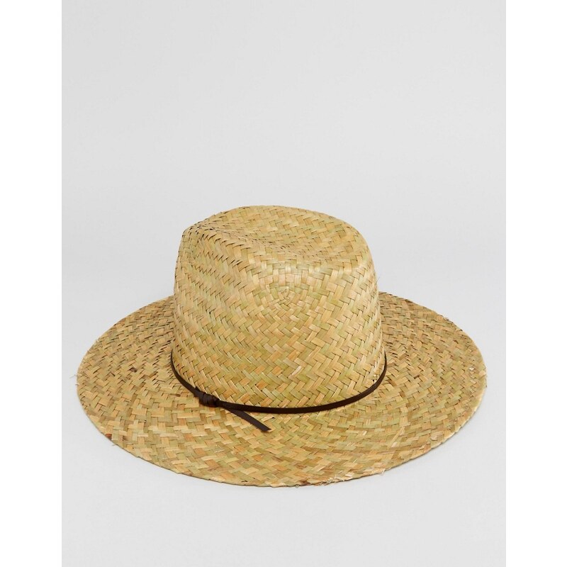 Catarzi - Fedora-Hut aus Stroh mit schmalem Hutband aus Leder - Beige