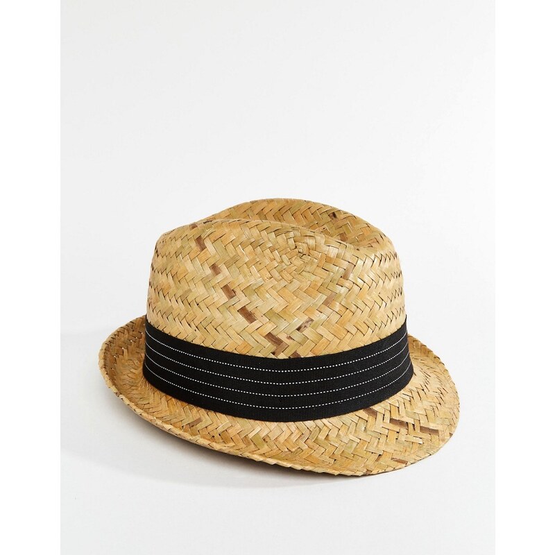 Catarzi - Trilby-Hut aus Stroh mit schwarzem Hutband - Beige