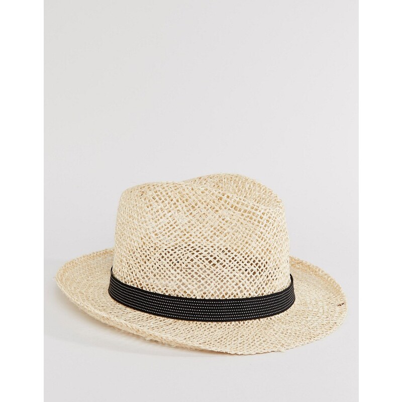 Catarzi -Trilby-Hut aus Stroh mit schwarz gestreiftem Hutband - Beige