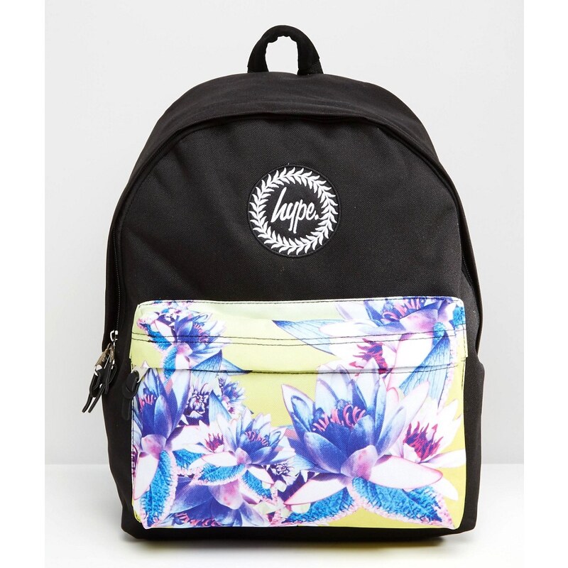 Hype - Exklusiver Rucksack mit Tasche mit kontrastierendem Blumenmuster - Schwarz
