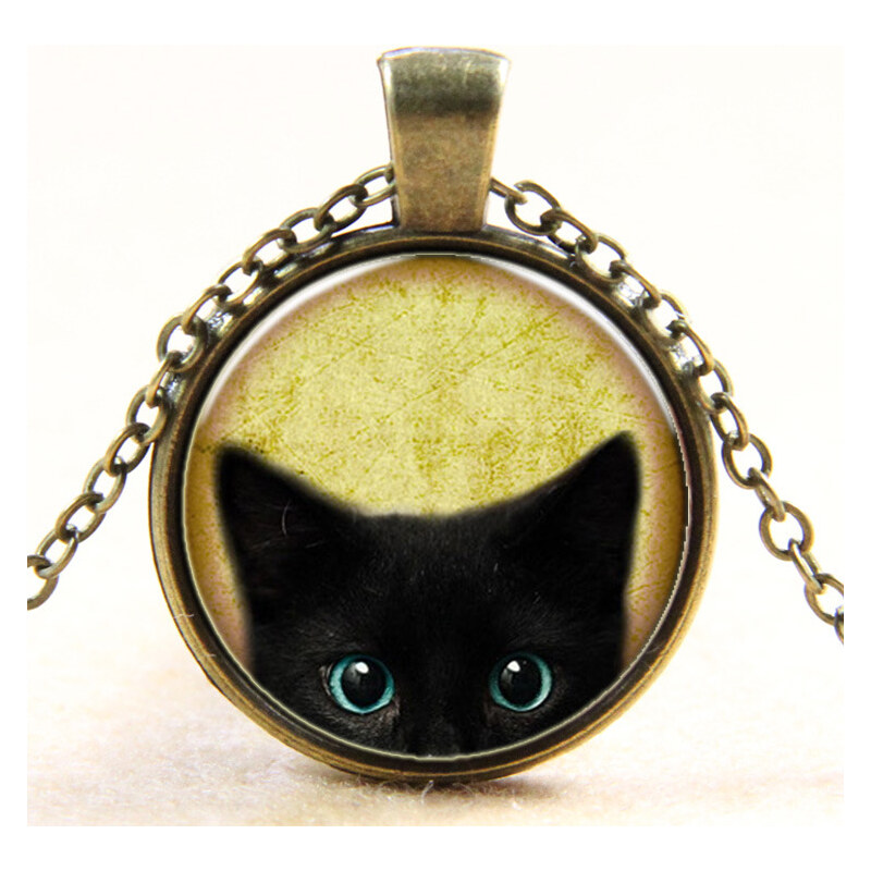 Lesara Halskette mit Glas-Medaillon Katze - Gelb