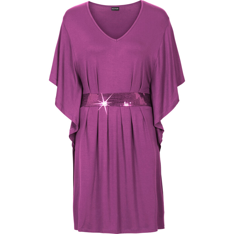 BODYFLIRT Kleid mit Pailletten-Applikation halber Arm in lila von bonprix