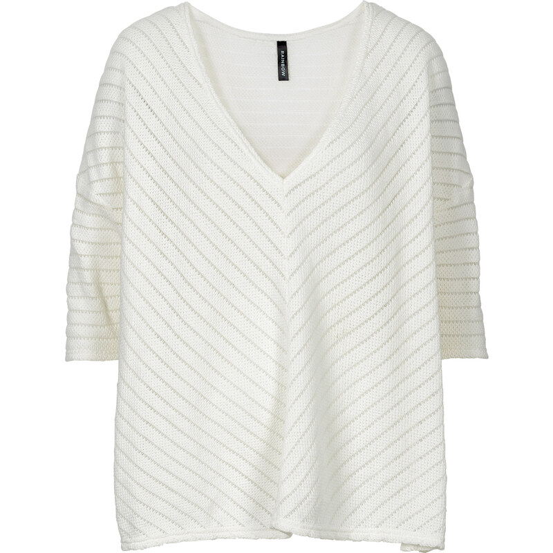 RAINBOW Oversized Pullover halber Arm in weiß für Damen von bonprix