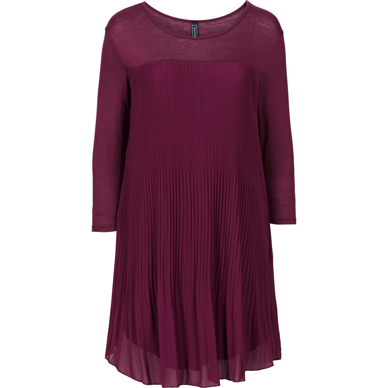 RAINBOW Kleid mit Chiffon-Plissee 3/4 Arm in lila von bonprix
