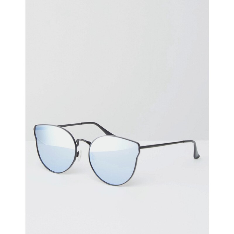 Quay Australia - All My Love - Katzenaugensonnenbrille mit flachen, verspiegelten Gläsern und schwarzem Metallrahmen - Schwarz