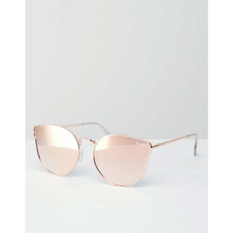 Quay Australia - All My Love - Roségoldene Cateye-Sonnenbrille aus Metall mit flachen, verspiegelten Gläsern - Gold