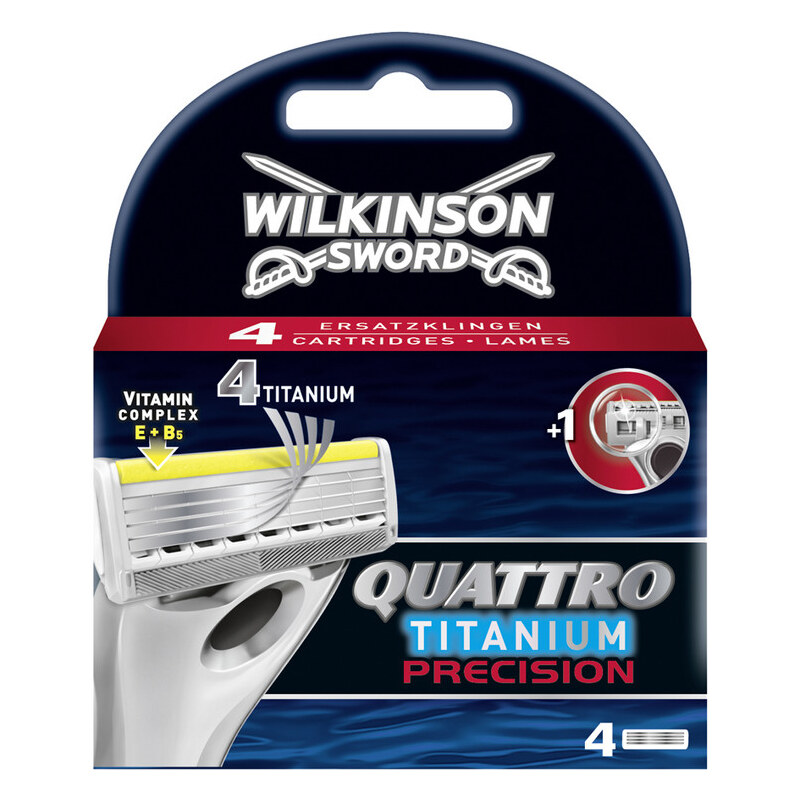 Wilkinson Precision Klingen 4er Pack mit Vitamin E & B5 Rasierklingen Quattro Titanium 1 Stück