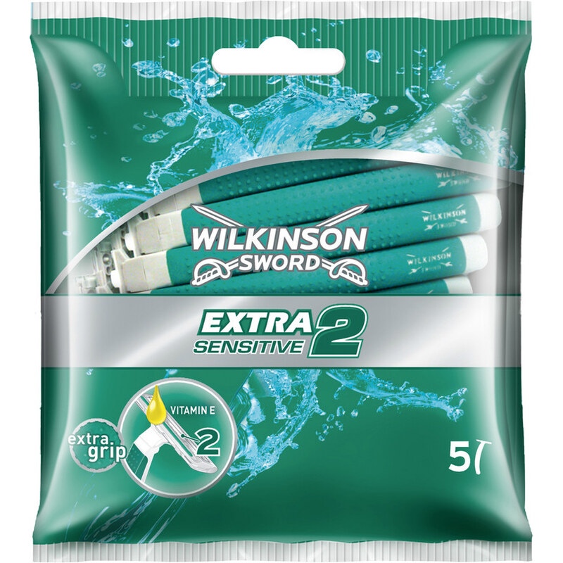 Wilkinson Extra 2 Sensitive Rasierer 5er Pack mit extra grip & Vitamin E Einwegrasierer 5 Stück