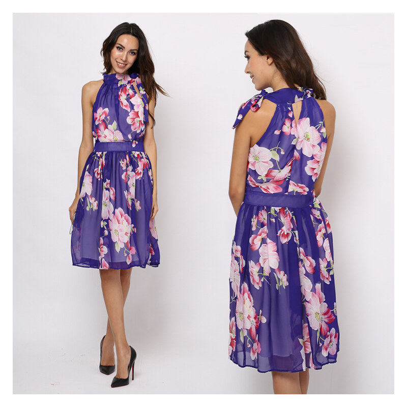 Lesara Neckholder-Kleid mit Blumen-Muster - S