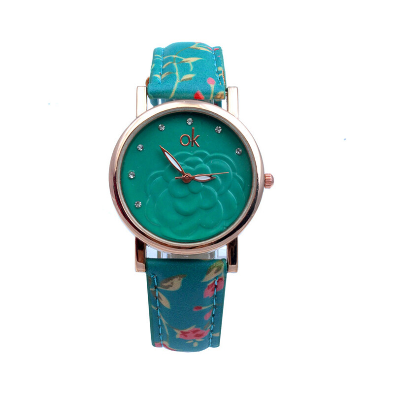 Lesara Armbanduhr mit floralem Band - Grün