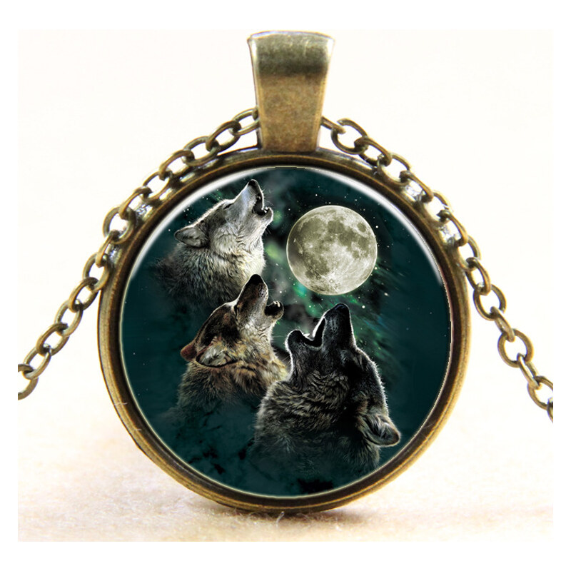 Lesara Halskette mit Medaillon Wolf - Grün