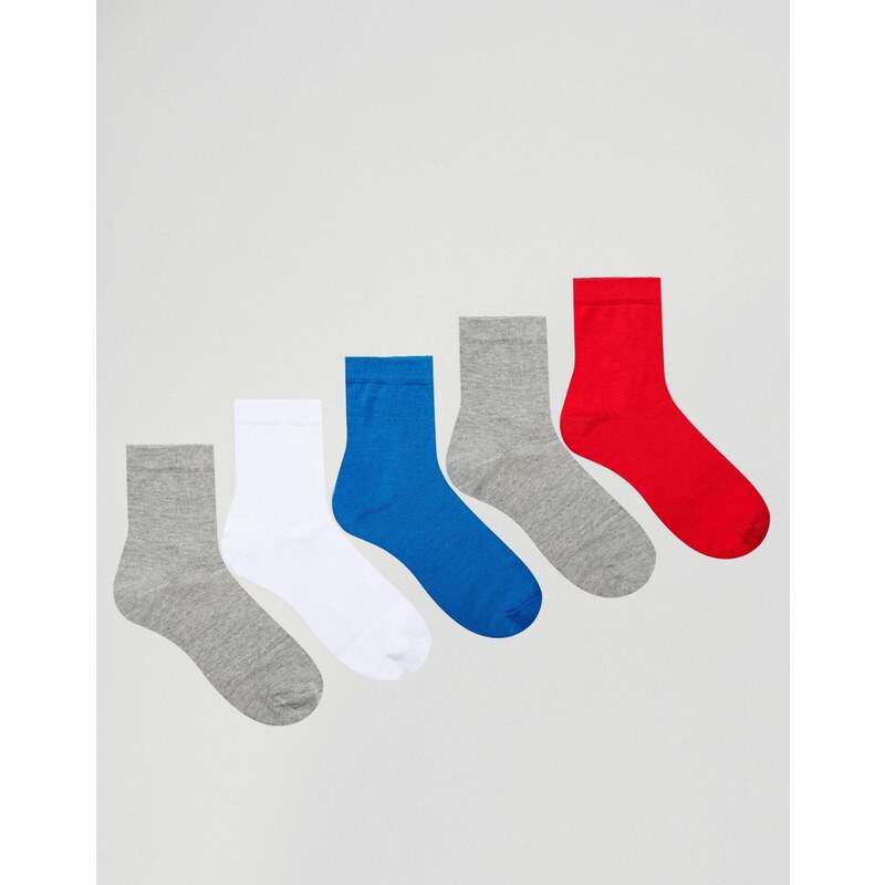 ASOS - Knöchelhohe Socken in leuchtenden Farben im 5er-Set - Mehrfarbig