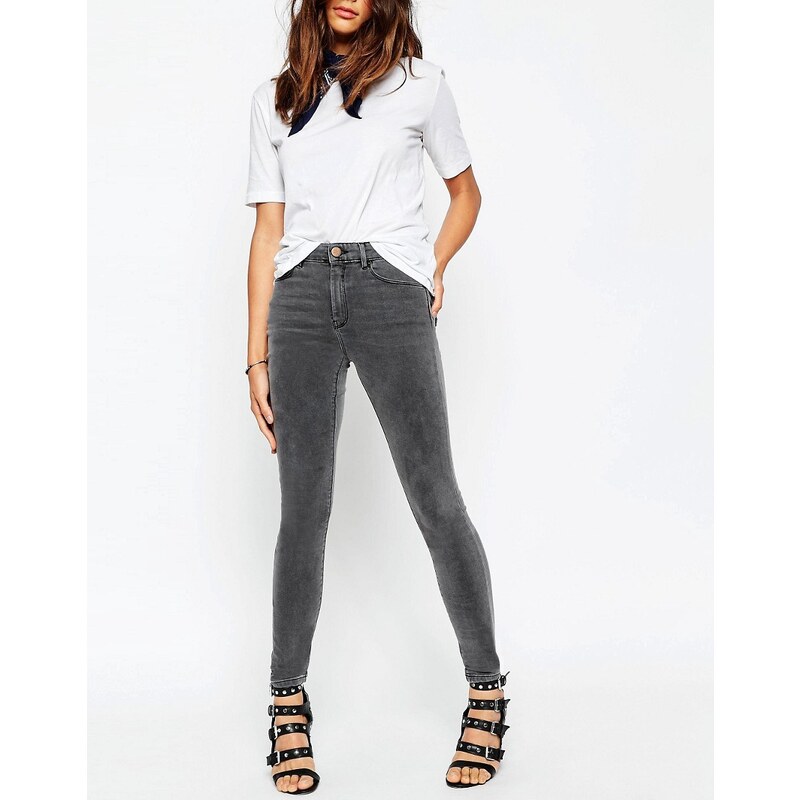 ASOS - Ridley - Schiefergraue Skinny-Jeans mit hohem Bund - Grau