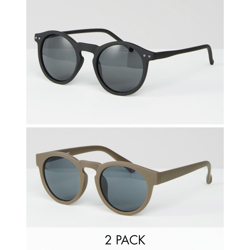 ASOS - Runde Sonnenbrille, 2er-Pack, 20% RABATT - Mehrfarbig