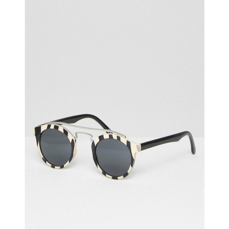 ASOS - Runde Sonnenbrille mit Metall-Nasensteg und Streifen - Beige