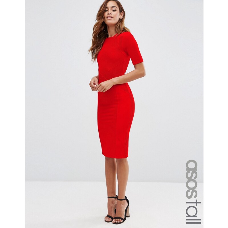 ASOS TALL - Figurbetontes Kleid mit strukturiertem Rippdesign und Säumen - Rot