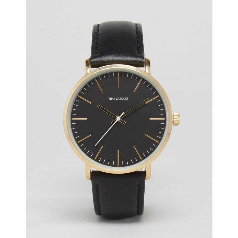 ASOS - Uhr mit schwarzem Armband aus Leder - Schwarz