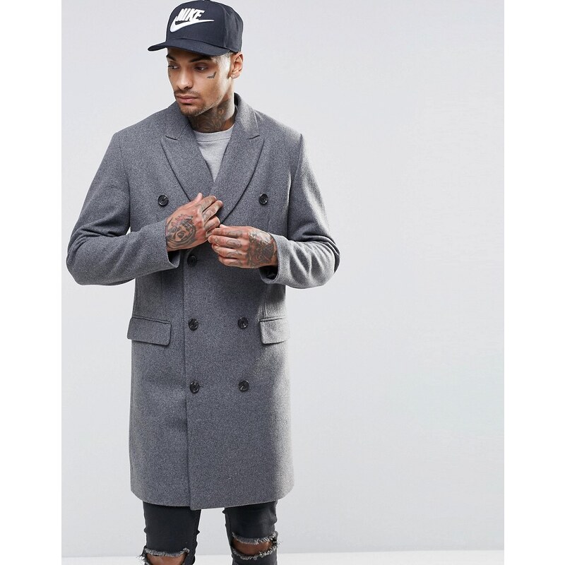 ASOS - Zweireihiger Mantel in hellem Kalkgrau aus Wollmischung - Grau
