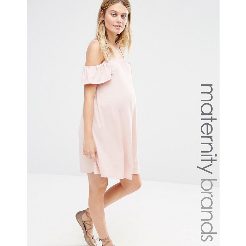 Bluebelle Maternity Bluebelle - Mode für Schwangere - Ausgestelltes schulterfreies Kleid - Rosa