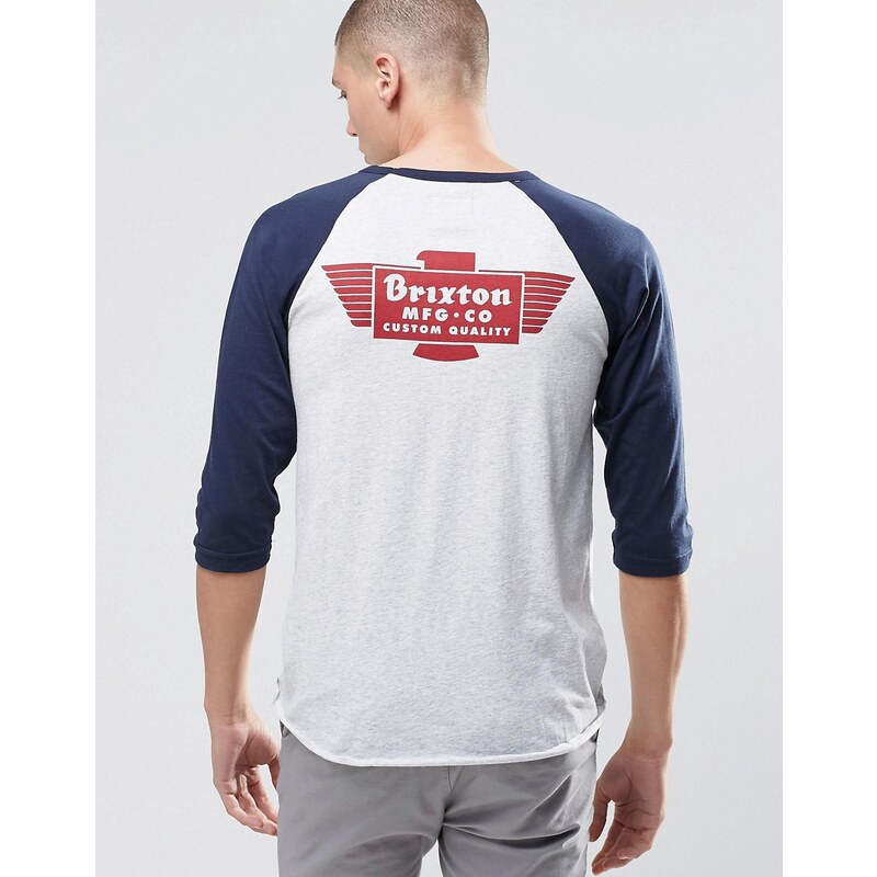 Brixton - T-Shirt mit 3/4-Raglanärmeln und Rückenprint - Grau