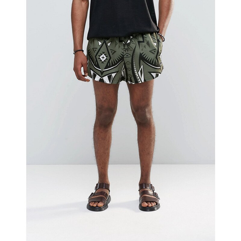 Jaded London - Retro-Shorts mit durchgehendem Kaleidoskop-Print - Grün