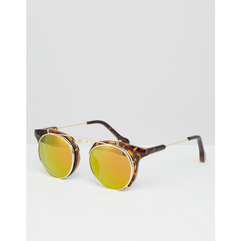 Jeepers Peepers - Runde Sonnenbrille in Schildpattoptik mit gelben Gläsern - Braun