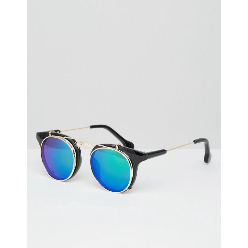 Jeepers Peepers - Runde Sonnenbrille mit grünen Gläsern - Schwarz