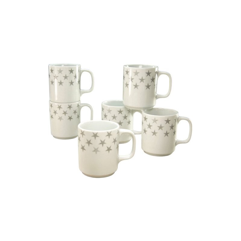 Kaffeebecher Porzellan 6 Teile STERNE CreaTable weiß