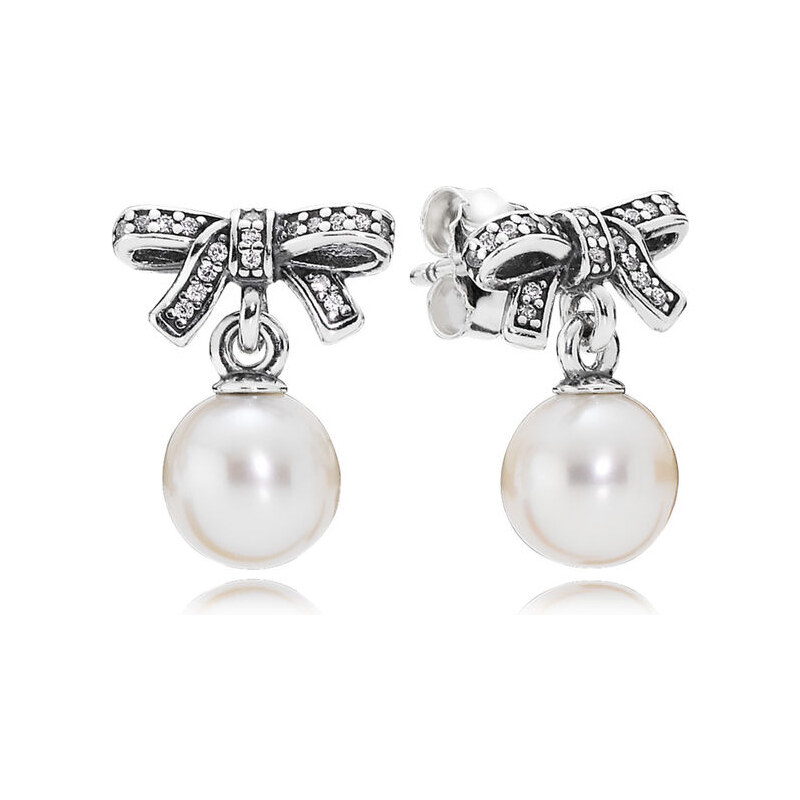 Pandora Perl-Schleifchen Ohrringe Silber Weiß Verschiedene Steine 290596P