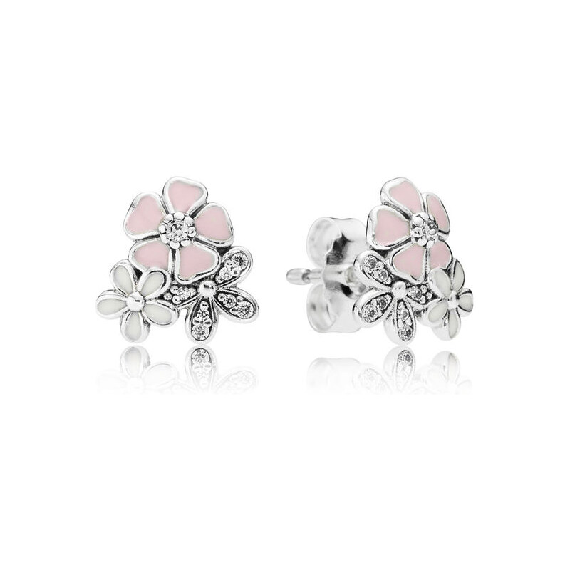 Pandora Damen Ohrstecker Malerische Blüten Pink Silber Cubic Zirconia onesize 290686ENMX