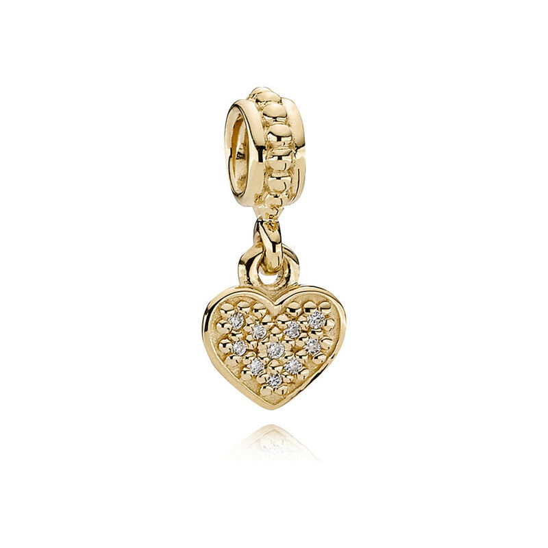 Pandora Charm Pavé Hanging Heart gold dangle with 0.06ct TW h/vs diamonds Gold Diamant 750809D